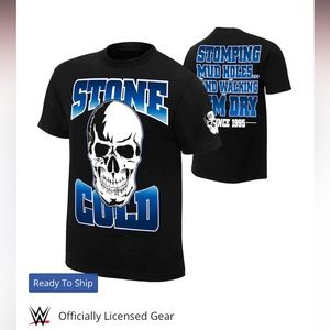 SIZE MEDIUM- WWE MENS BLACK “STONE COLD” STEVE AUSTIN STOMPING MUDHOLES T-SHIRT